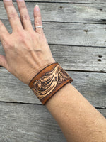 Floral Scrollwork Leather Cuff Bracelet