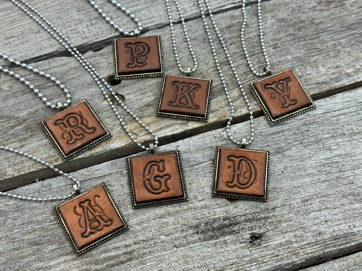 Floral Script Leather Initial Necklace – Custom A–Z | Cherokee Rose ...