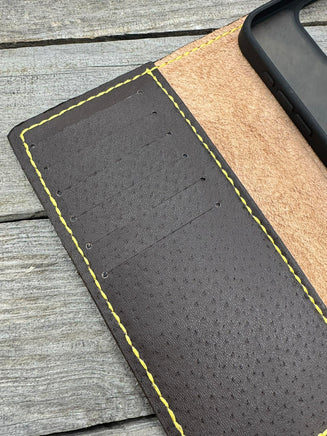 handmade leather iphone 15 pro max wallet case with card slots