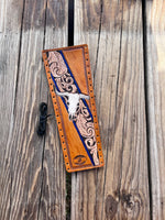 Longhorn Skull and Feathers Leather Show Stick Wrap