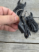 Hand Painted Friesian Horse Head Leather Keychain