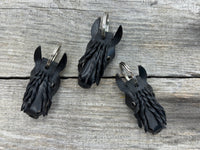Hand Painted Friesian Horse Head Leather Keychain