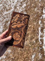 Fully Carved Leather Men's Roper Style Long Wallet