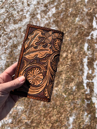 Fully Carved Leather Men's Roper Style Long Wallet