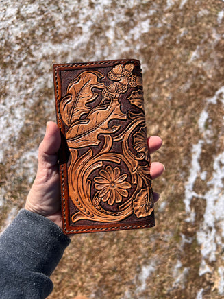 Fully Carved Leather Men's Roper Style Long Wallet