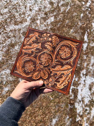Fully Carved Leather Men's Roper Style Long Wallet