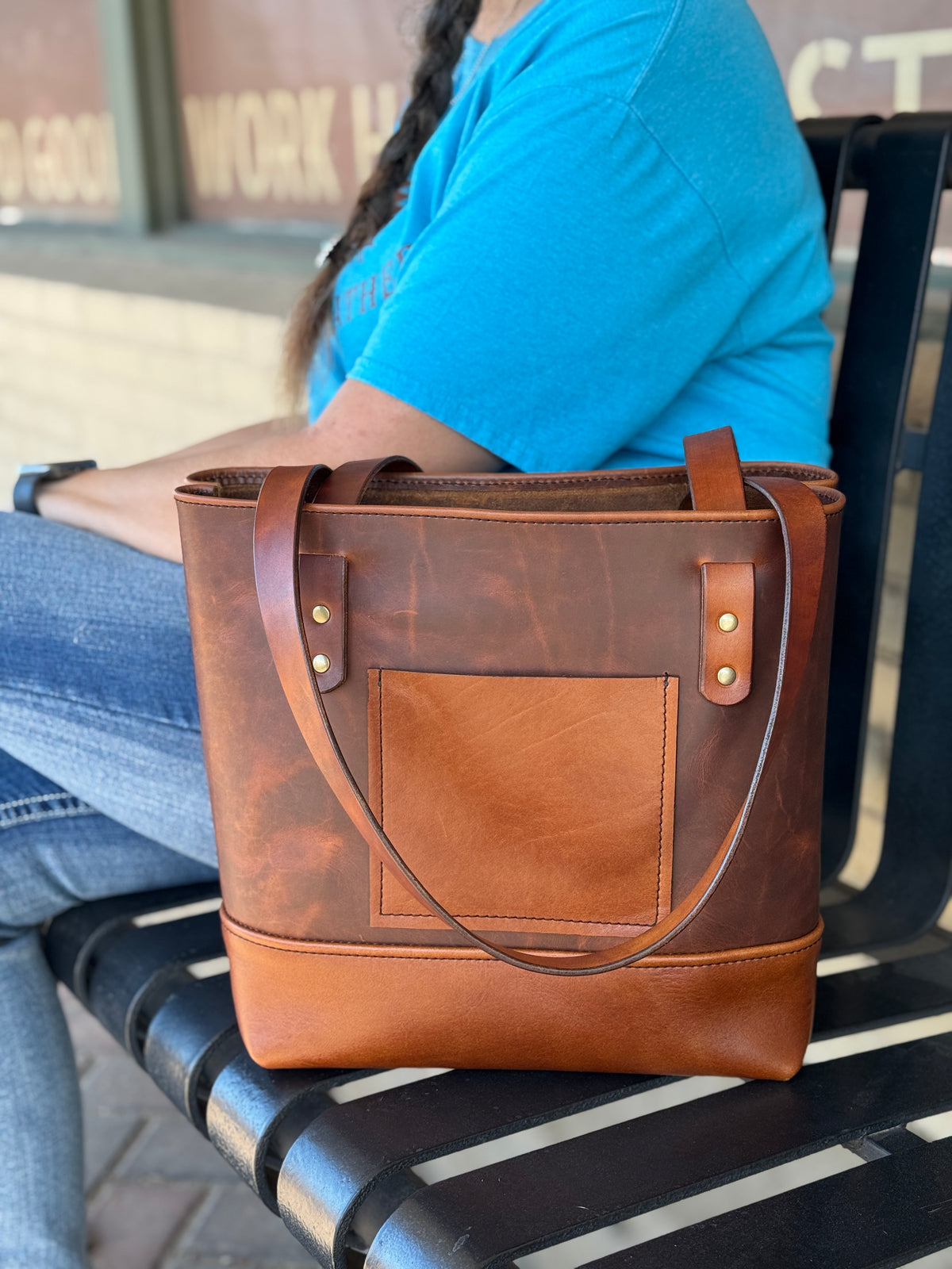 Two-Tone Full-Grain Leather Tote Bag