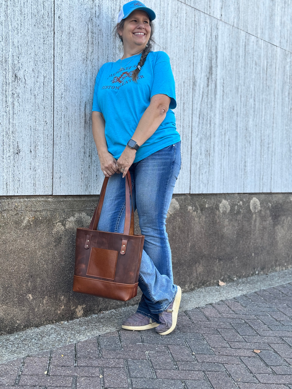Two-Tone Full-Grain Leather Tote Bag