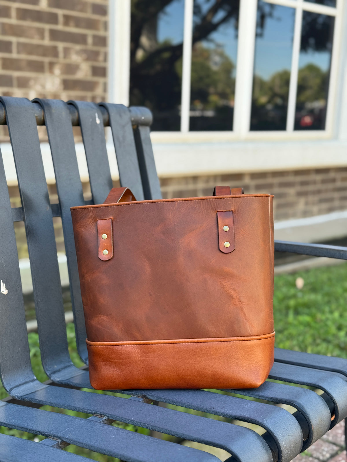Two-Tone Full-Grain Leather Tote Bag