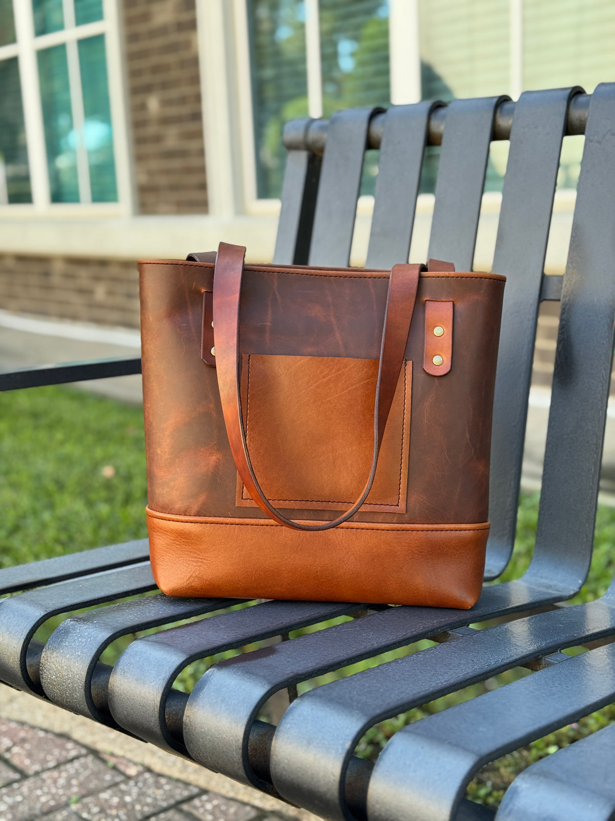 Two-Tone Full-Grain Leather Tote Bag