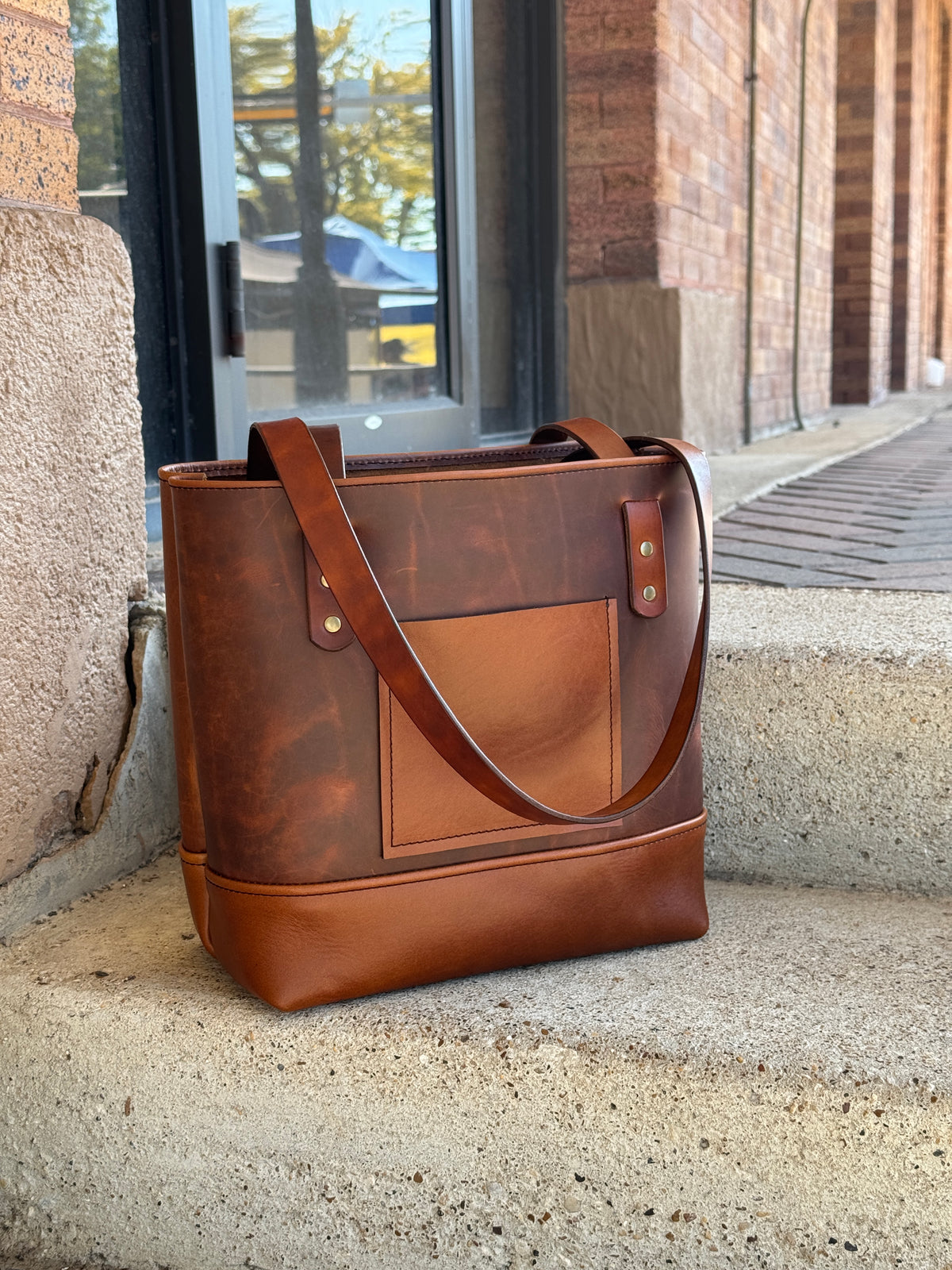 Two-Tone Full-Grain Leather Tote Bag