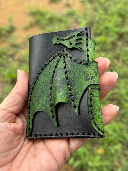 Dragon Leather Card Wallet – Hand Tooled Minimalist Card Holder