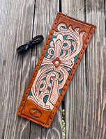 Floral Carved Cross Leather Show Stick Wrap