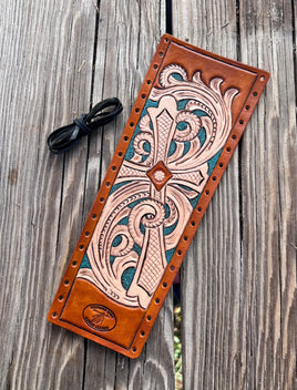 Floral Carved Cross Leather Show Stick Wrap