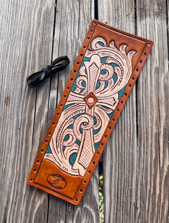 Floral Carved Cross Leather Show Stick Wrap