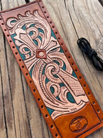 Floral Carved Cross Leather Show Stick Wrap