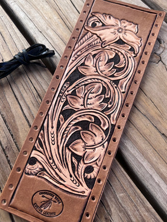 Traditional Floral Carved Custom Leather Show Stick Wrap