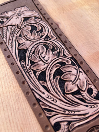 Traditional Floral Carved Custom Leather Show Stick Wrap