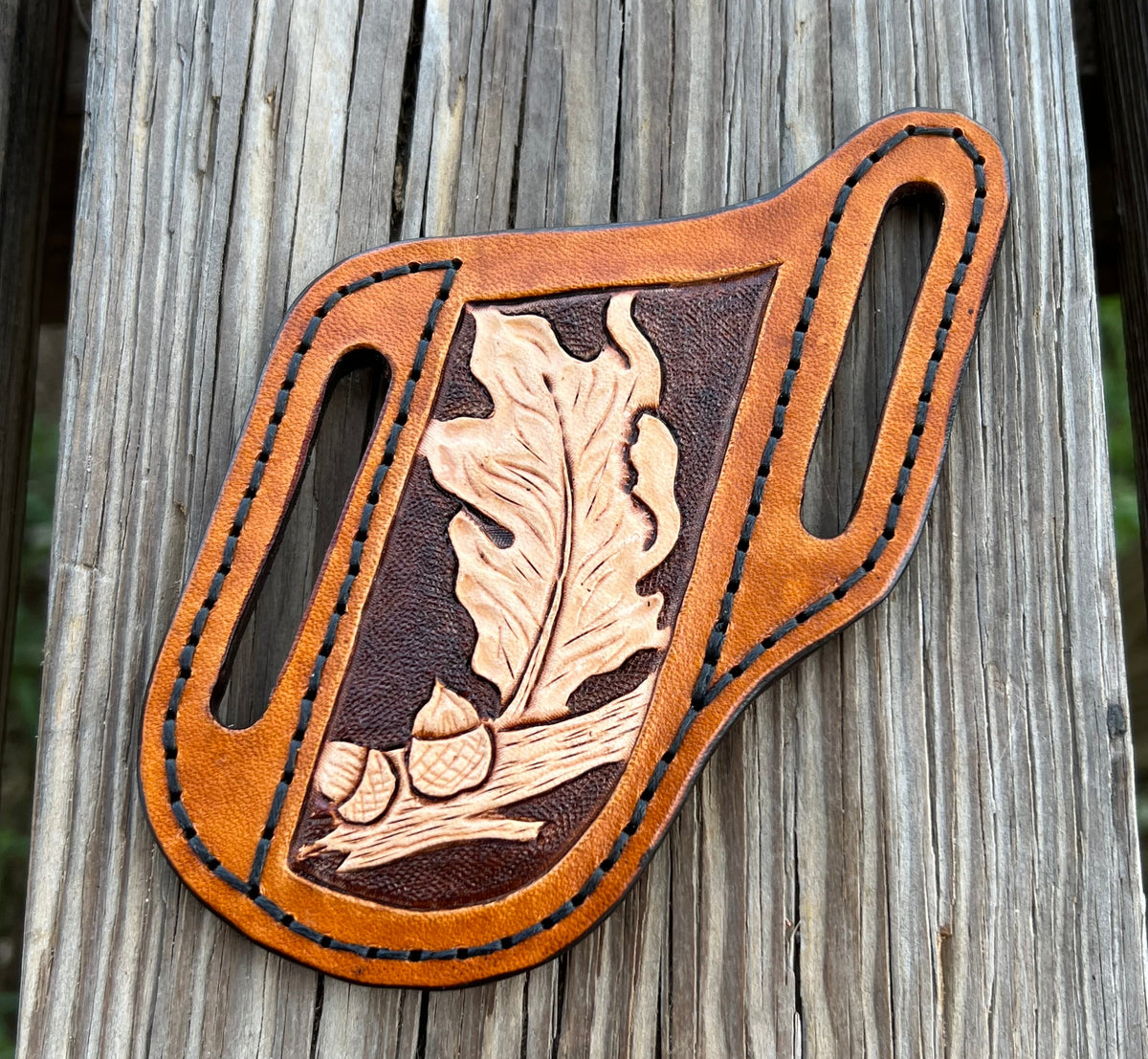 Custom Ordered Leather Knife Sheath SLanted Style with Full Hand Careved Design
