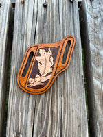 Custom Ordered Leather Knife Sheath SLanted Style with Full Hand Careved Design