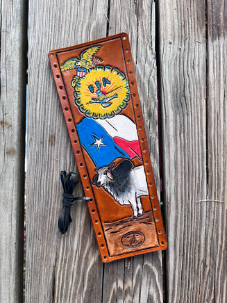 Brahma Bull and Texas Flag Painted Leather Show Stick Wrap
