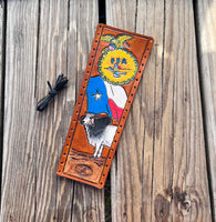 Brahma Bull and Texas Flag Painted Leather Show Stick Wrap