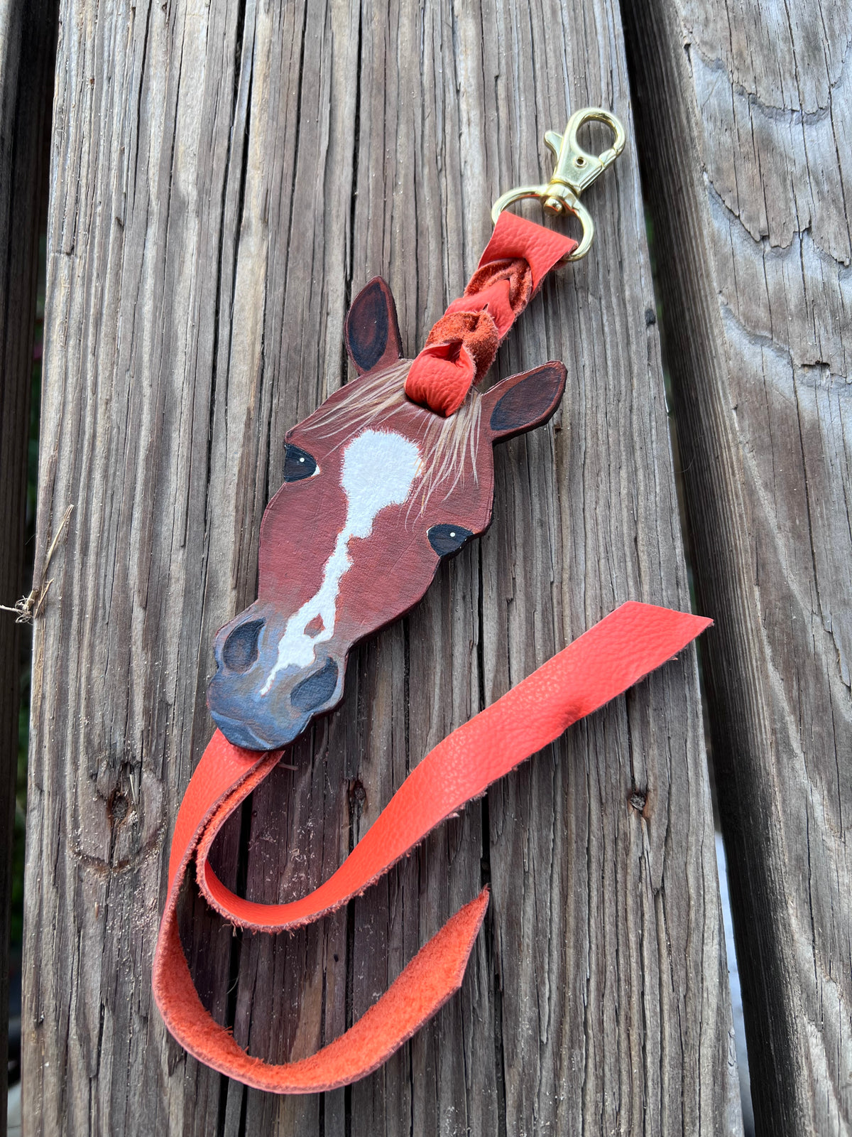Hand Painted Dark Chestnut Horse Face Key Chain