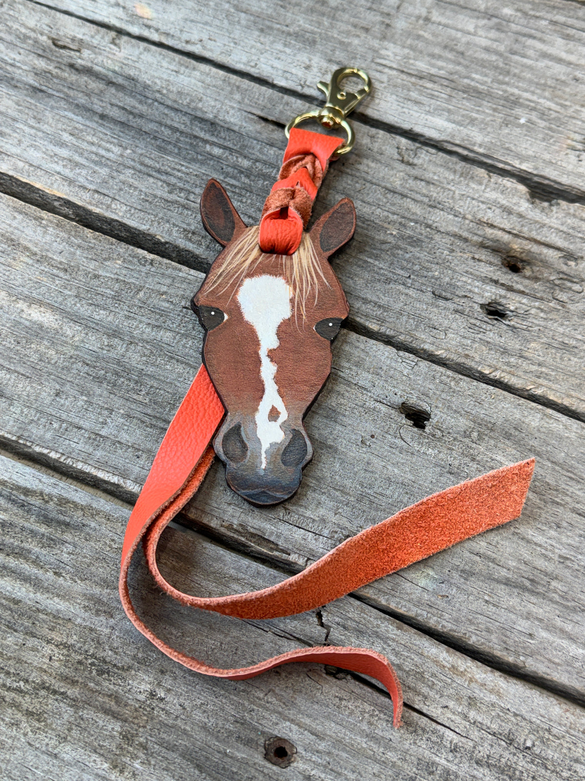 Hand Painted Dark Chestnut Horse Face Key Chain