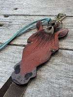 Hand Painted Red Bay Horse Face Key Chain