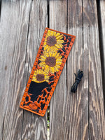 Hand Painted Sunflowers and Cow Silhouette Leather Show Stick Wrap