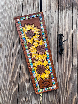 Sunflowers and Turquoise Border Leather Show Stick Wrap