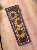 Sunflowers and Turquoise Border Leather Show Stick Wrap