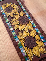 Sunflowers and Turquoise Border Leather Show Stick Wrap