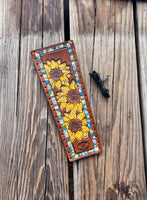 Sunflowers and Turquoise Border Leather Show Stick Wrap