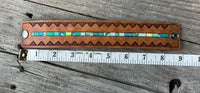 Painted Turquoise Line Leather Cuff