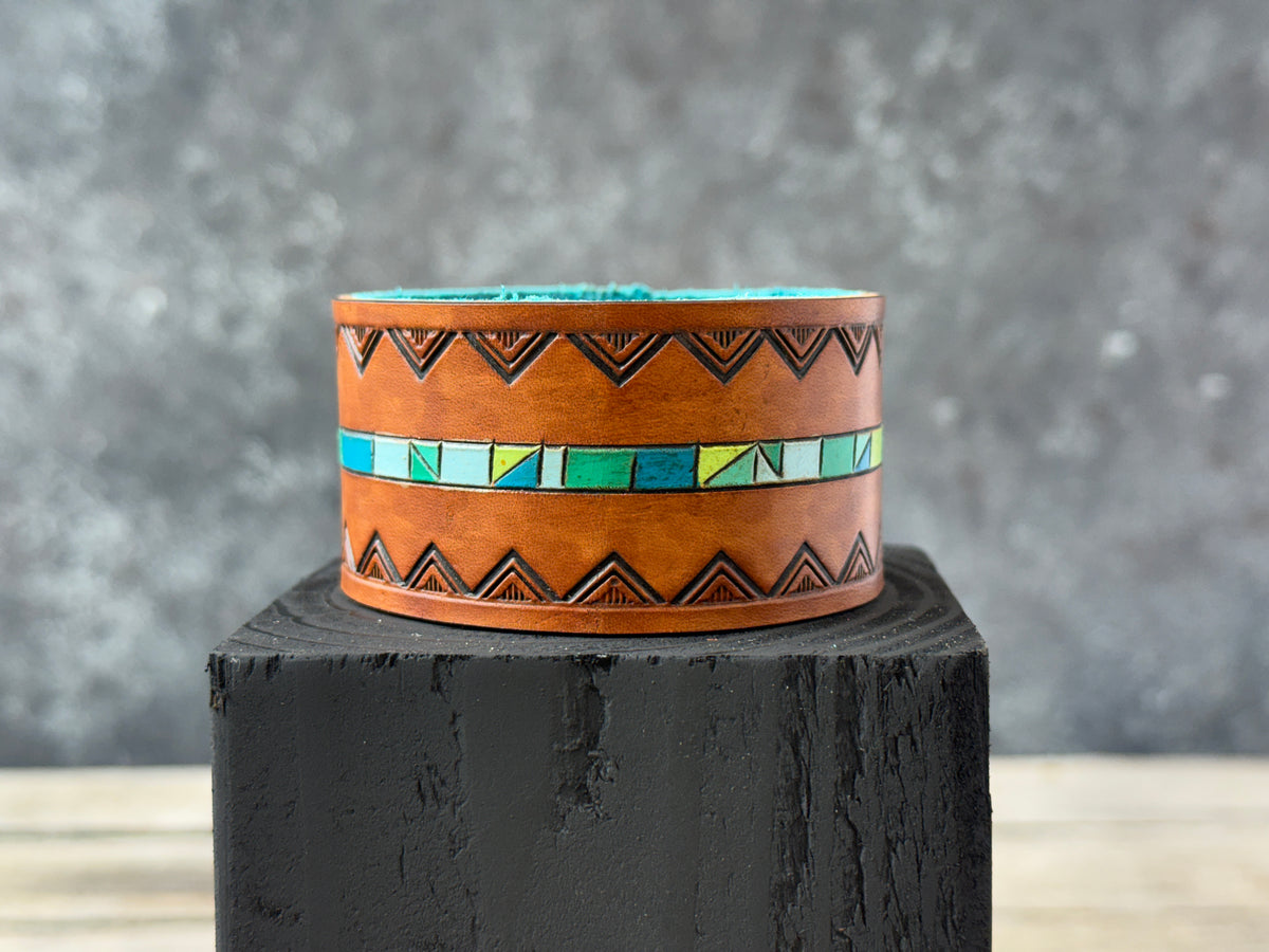 Painted Turquoise Line Leather Cuff
