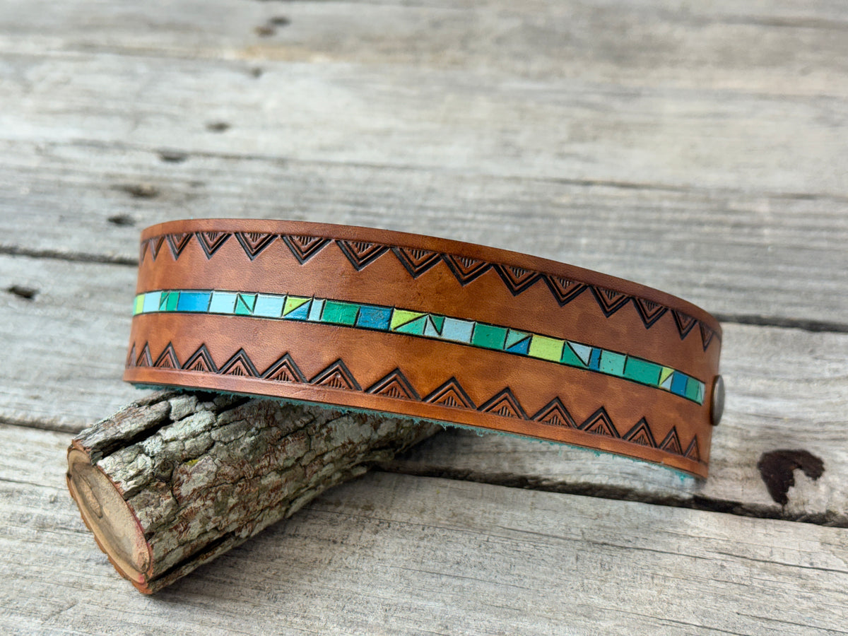 Painted Turquoise Line Leather Cuff