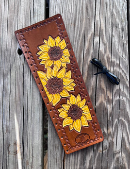 Carved Sunflower Trio Leather Show Stick Wrap