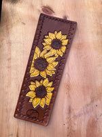Carved Sunflower Trio Leather Show Stick Wrap