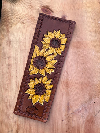 Carved Sunflower Trio Leather Show Stick Wrap