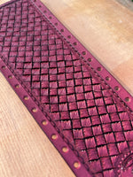Crosshatched Stamped Design Leather Show Stick Wrap