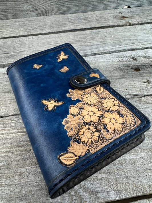 Hand Stamped Leather Memo Pad Holder – Bees, Butterflies & Flowers
