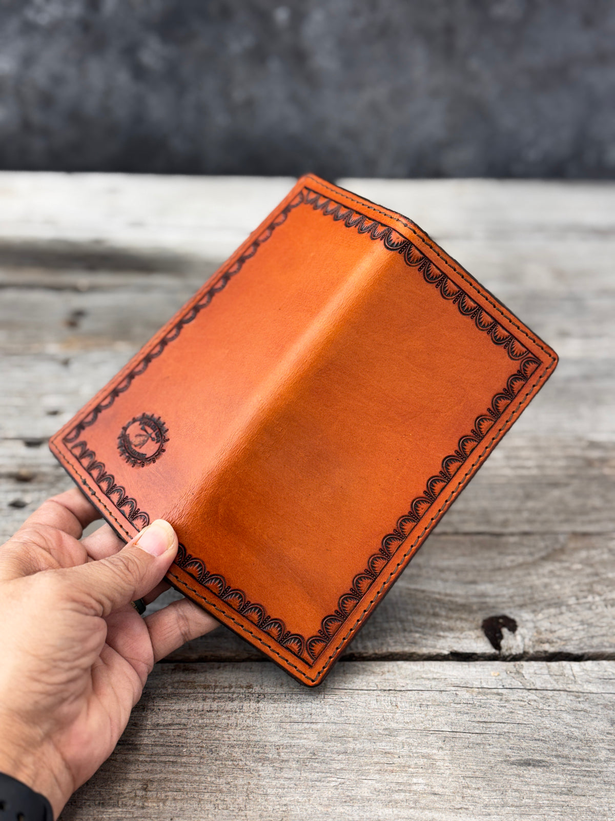 Hand Stamped Border Leather Roper Wallet