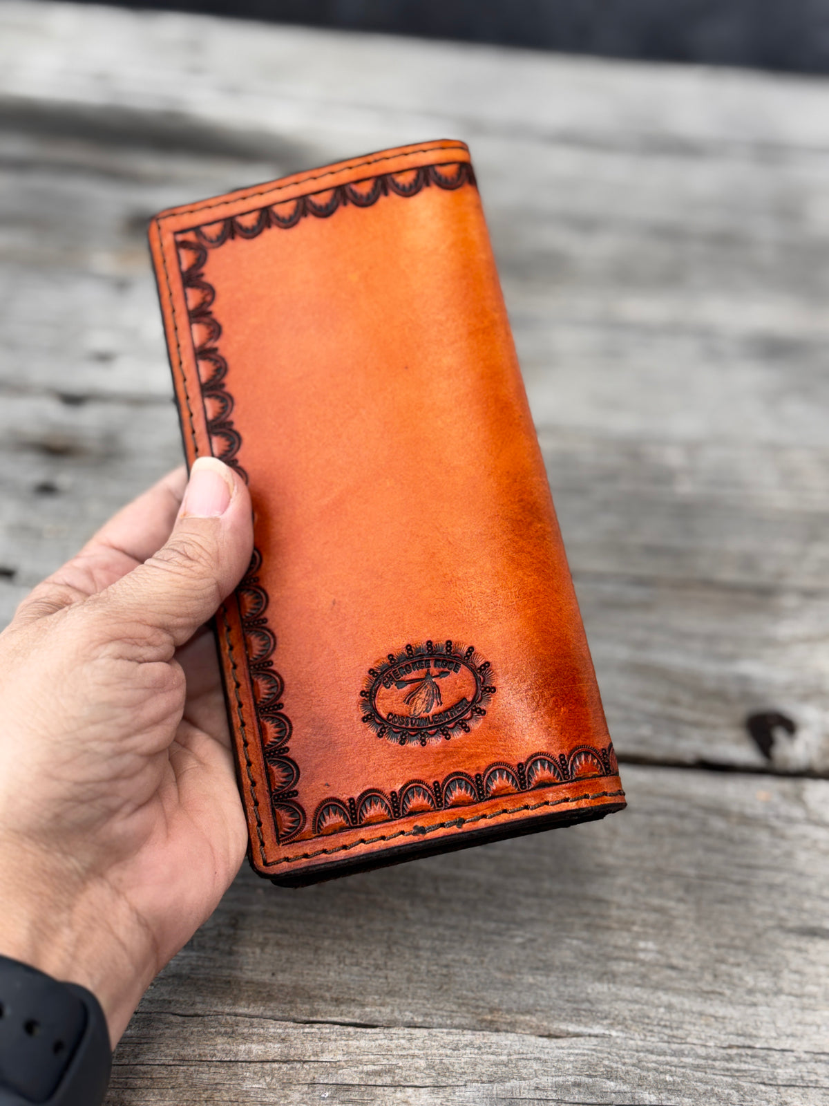 Hand Stamped Border Leather Roper Wallet