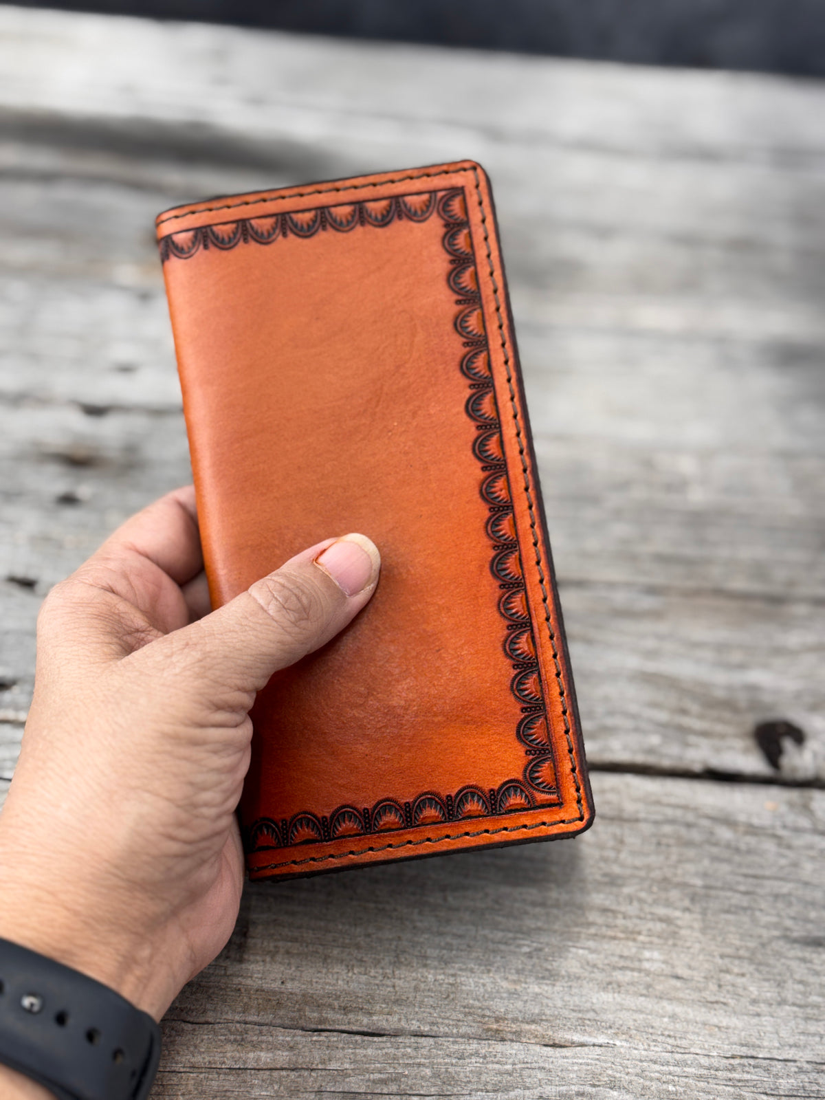 Hand Stamped Border Leather Roper Wallet
