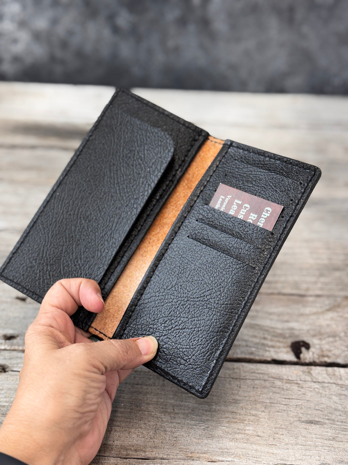 Hand Stamped Deer Track Leather Roper Wallet – Light Brown & Black