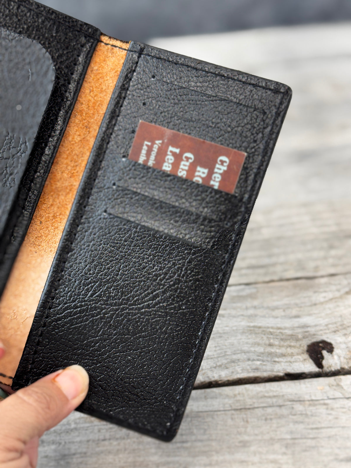 Hand Stamped Deer Track Leather Roper Wallet – Light Brown & Black