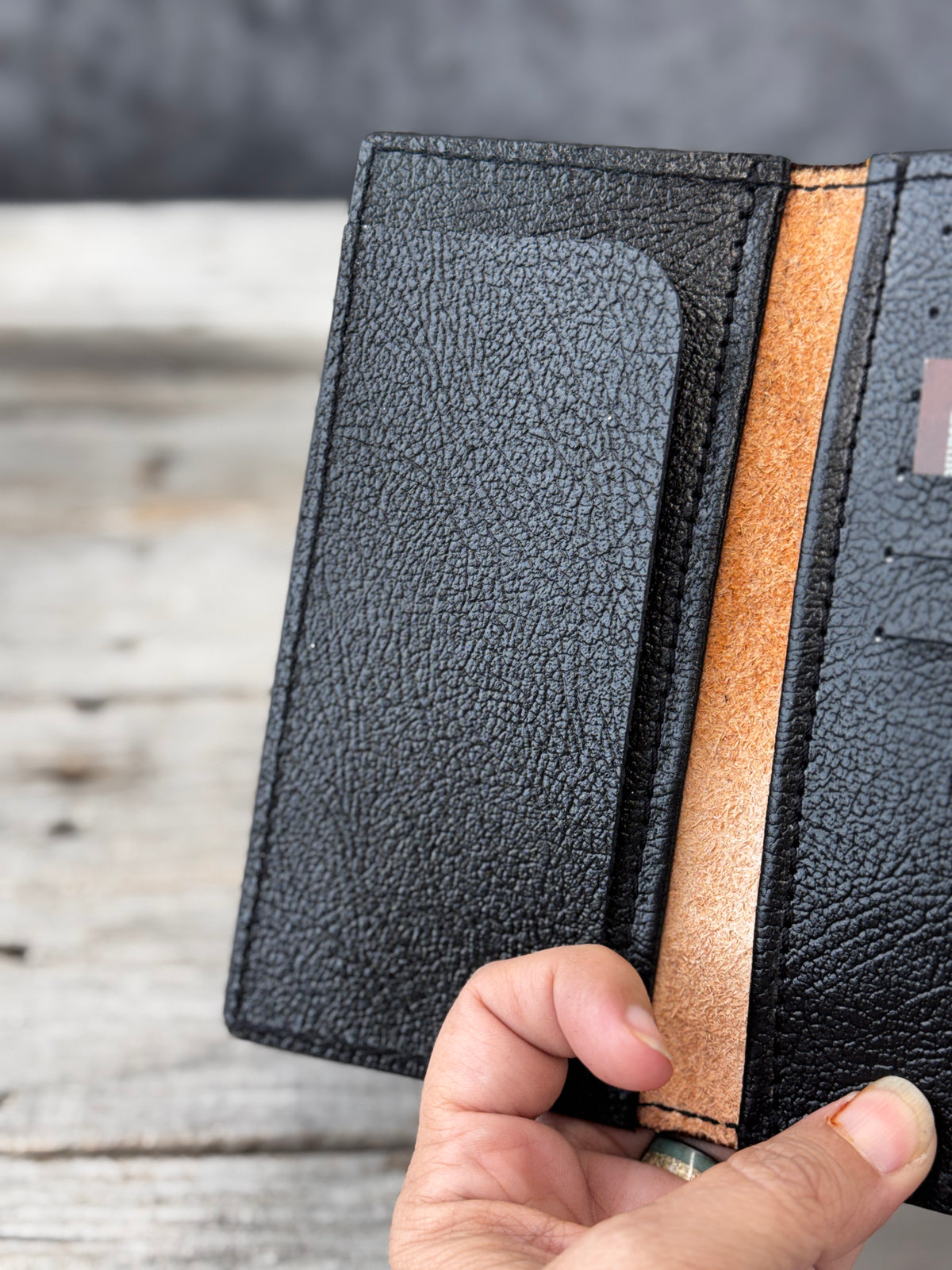 Hand Stamped Deer Track Leather Roper Wallet – Light Brown & Black
