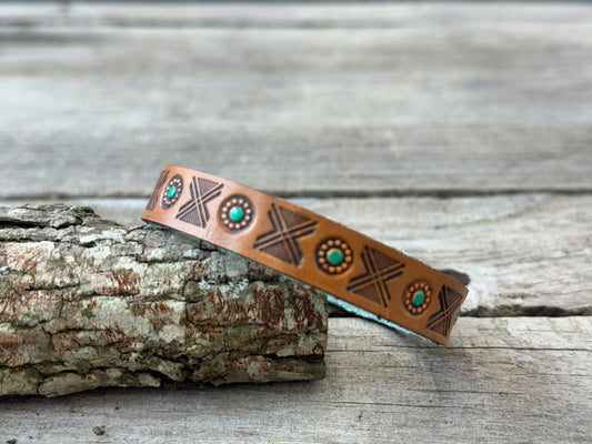 Hand Stamped Narrow Flower Bud Cuff