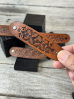 Hand Stamped Leather Hair Barrettes
